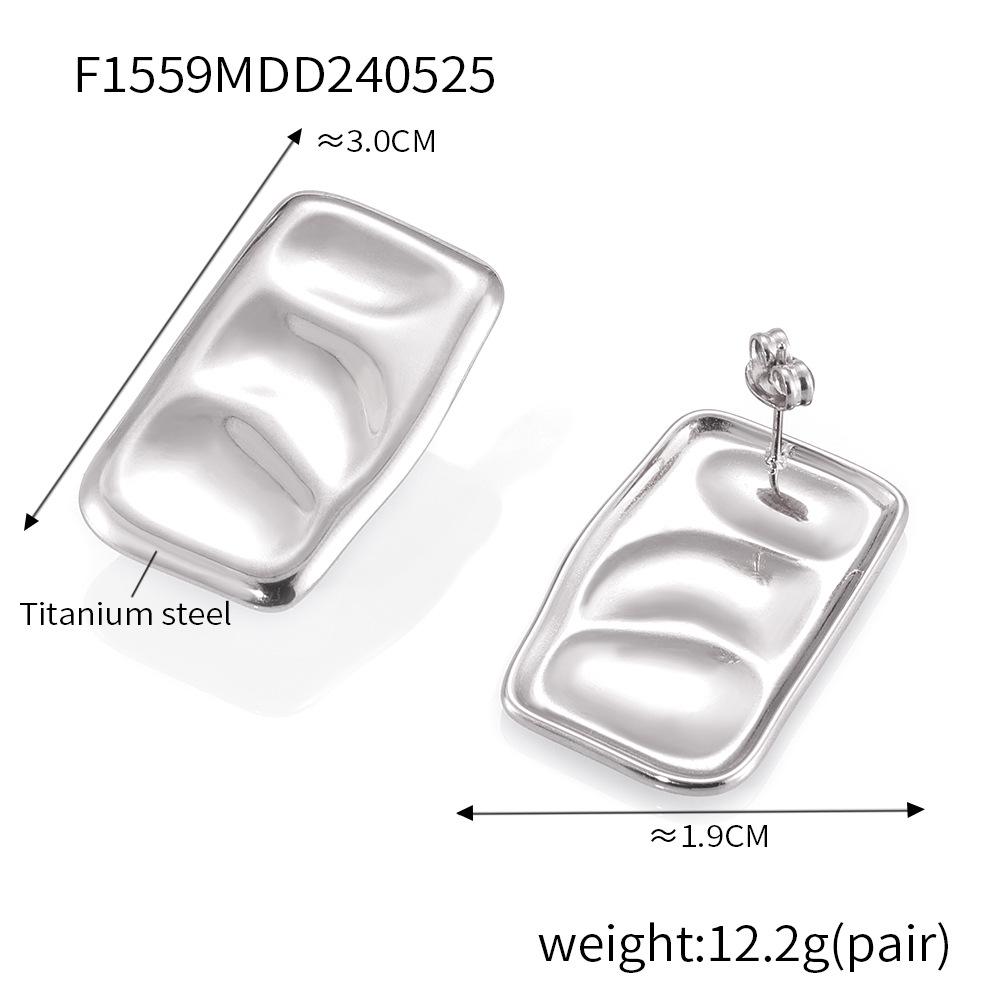 Trendy 18K Gold Plated Titanium Geometric Square Pleated Texture Earrings