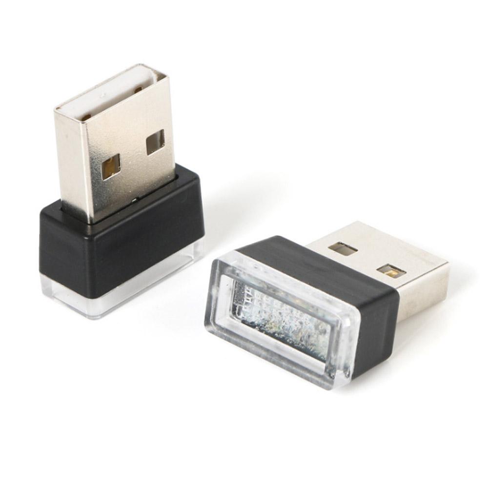 1/2x Car USB LED Atmosphere Lights Decorative Lamp Emergency Lighting Ambient Welcome LED Light Neon Plug Blue Auto Interior