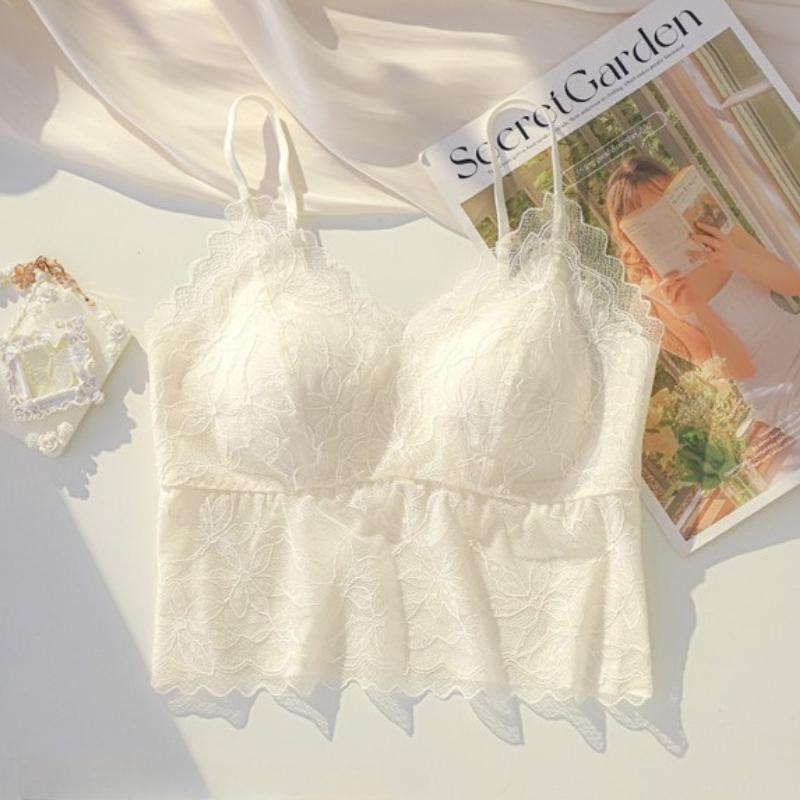 Sexy Lace Wireless Bras for Women Seamless Lingerie Lady One-pieceThin Tank Bra Elegant Sleeveless Cami Tops Female
