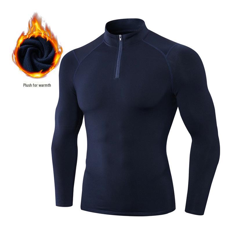 Men's Autumn/Winter High Elastic Fitness Sweatshirt - Plus Velvet, Long Sleeve, Half-Zip, Stand Collar for Sports, Basketball & Running
