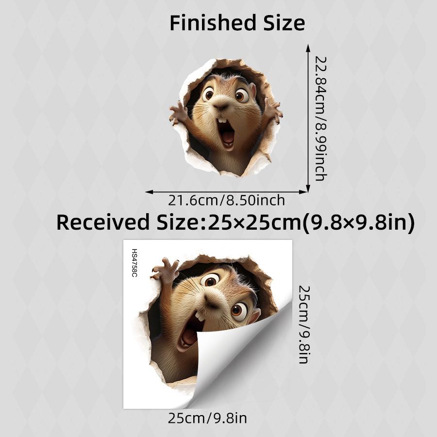 

3D Realistic Funny Squirrel Breaking Through Hole Self Adhesive Wall Sticker for Cabinet Door Toilet Lid Prank Home Decor 25x25CM різнокольоровий