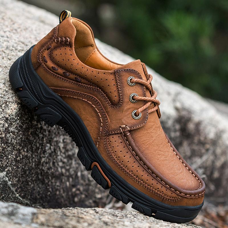 Fashion Outdoor Men's Casual Hiking Shoes Men Non-slip Walking Footwear Genuine Leather Male Comfortable Loafers Male All-match Flats
