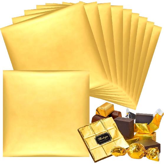 COODHI 10” x 10” Большая дубайская шоколадная плитка Упаковка с обертками для фисташкового шоколада со стикерами, 100 ШТ. Шоколадная плитка Золотая алюминиевая фольга Обертка для конфет,