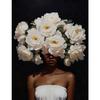 Elegant African American Woman with Floral Head Poster  Sexy Black Girl Canvas Painting Wall Art for Living Room Home Decor Mura