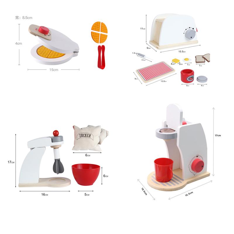 Non-Toxic Wooden Kitchen Pretend Play Toy Simulation Wooden Coffee Machine Toaster Machine Food Mixer Baby Early Learning Educational Toys