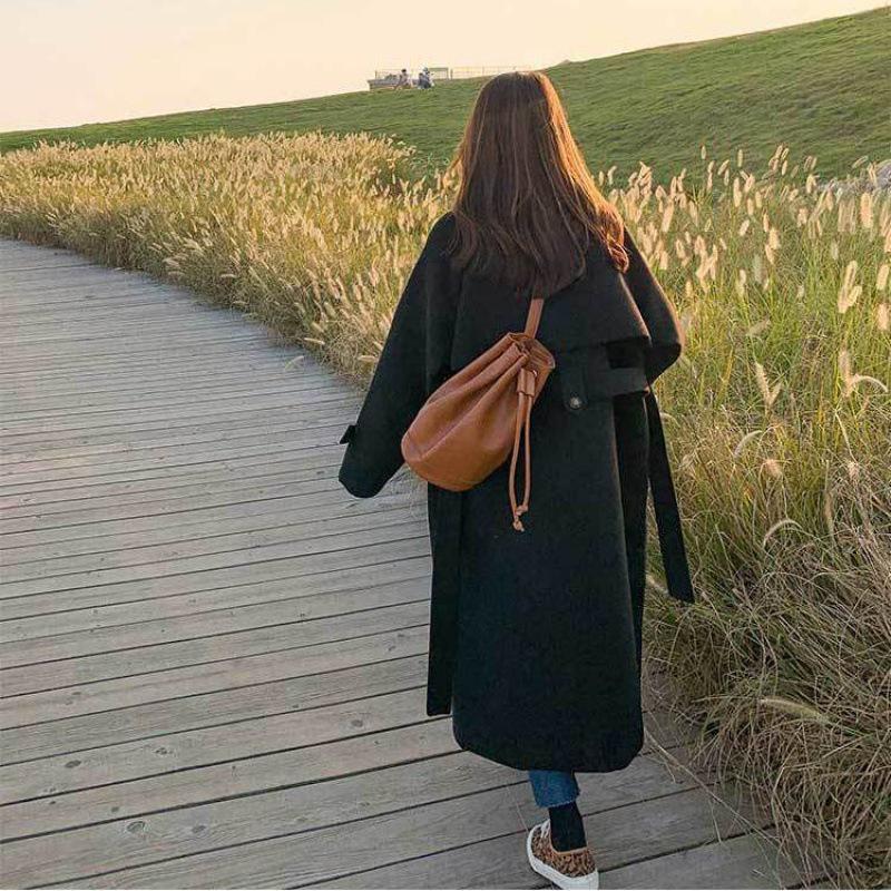 

Женское шерстяное пальто средней длины — корейский стиль, утолщенное, в стиле Хепберн, осень/зима 2023 г. L (Recommended 120-140 lbs)