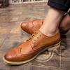 Men's British Style Retro Brogue Cross-Strap Pointed Toe Leather Shoes - Business Casual Formal Lace-Up.