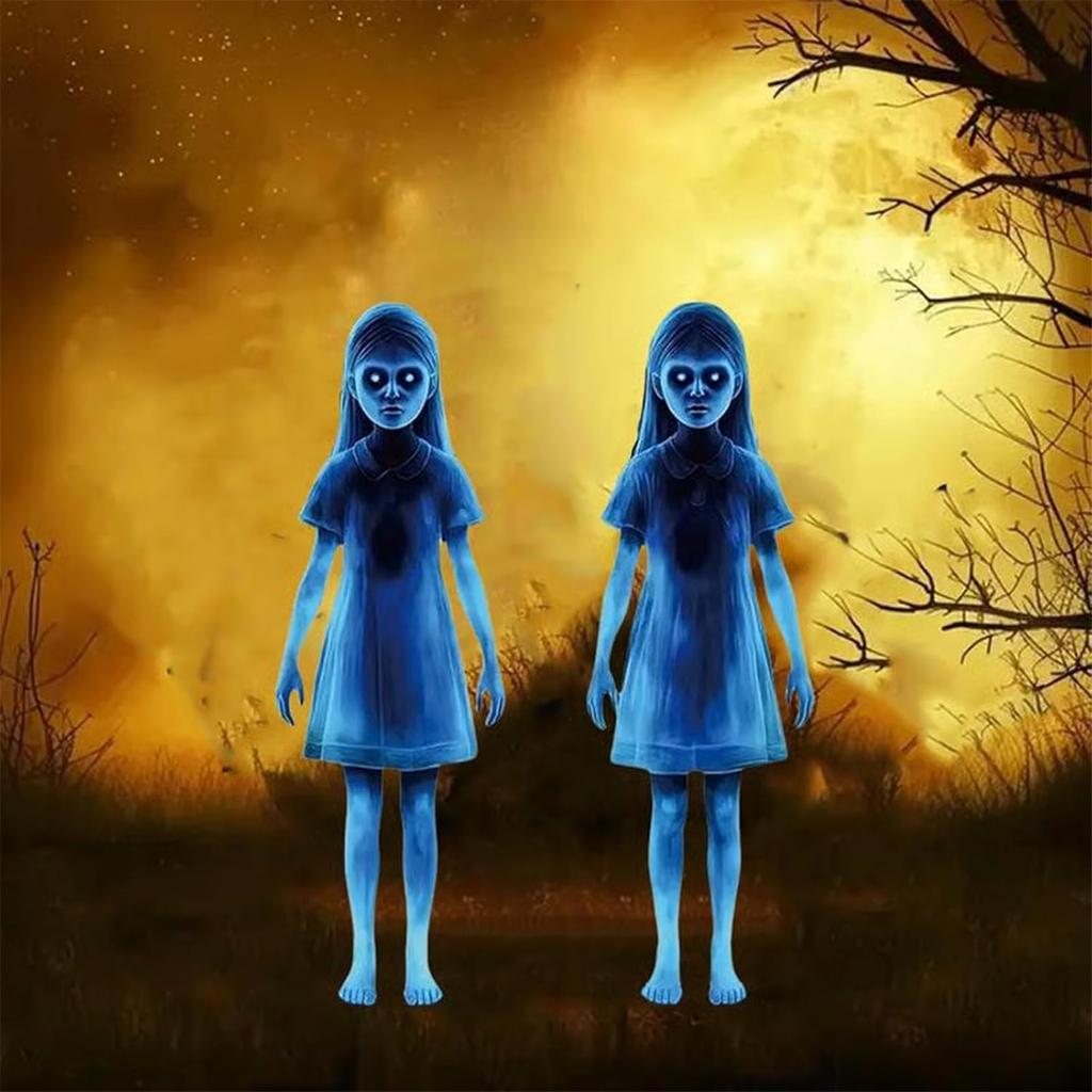 Horror Twin Girls Halloween Yard Stakes 15.75in Rustproof Iron Lawn Decorations For Outdoor Cemetery Party Supplies