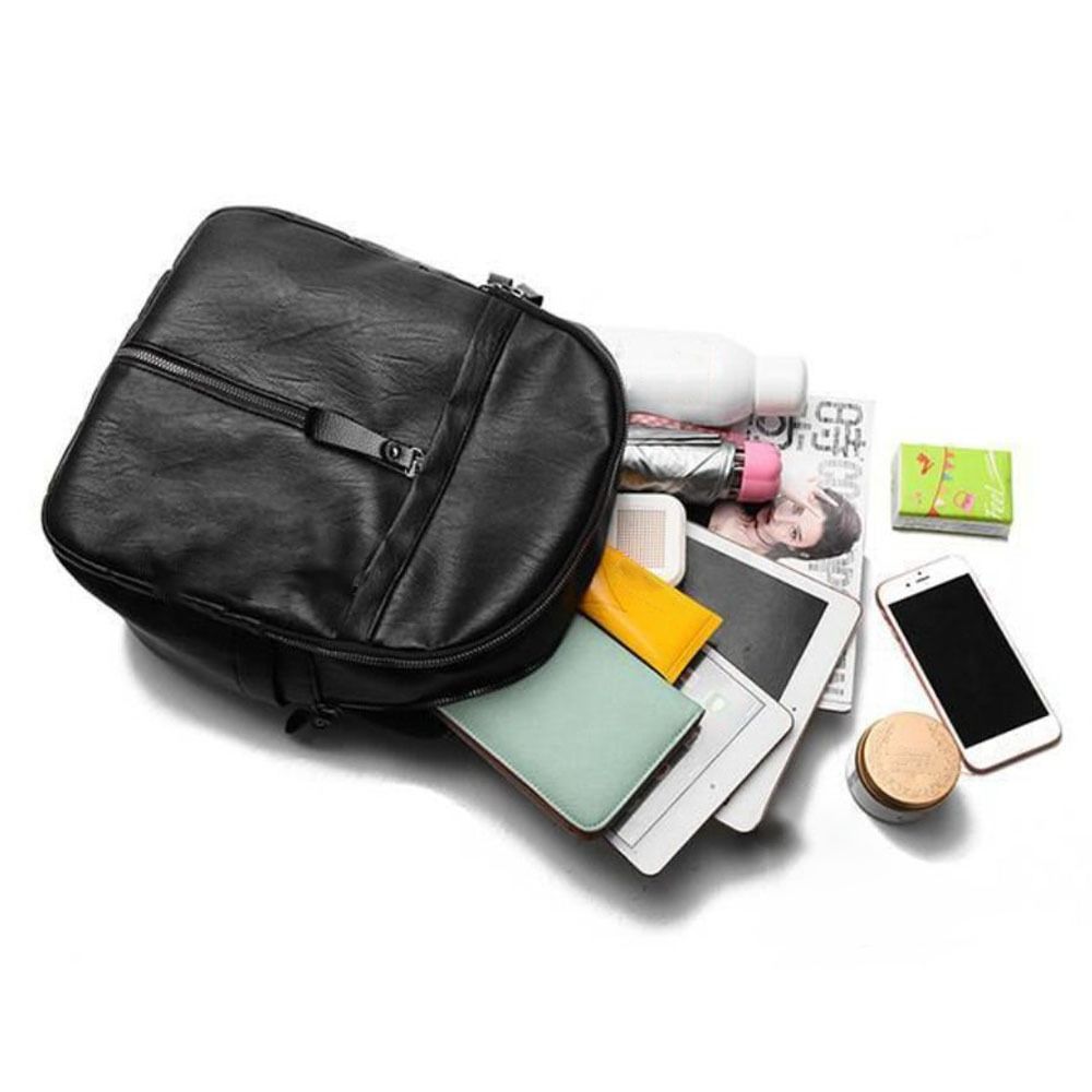 Simple PU Leather Women Backpack Black Large Capacity Shoulder Bags Waterproof Travel Bag Outdoor