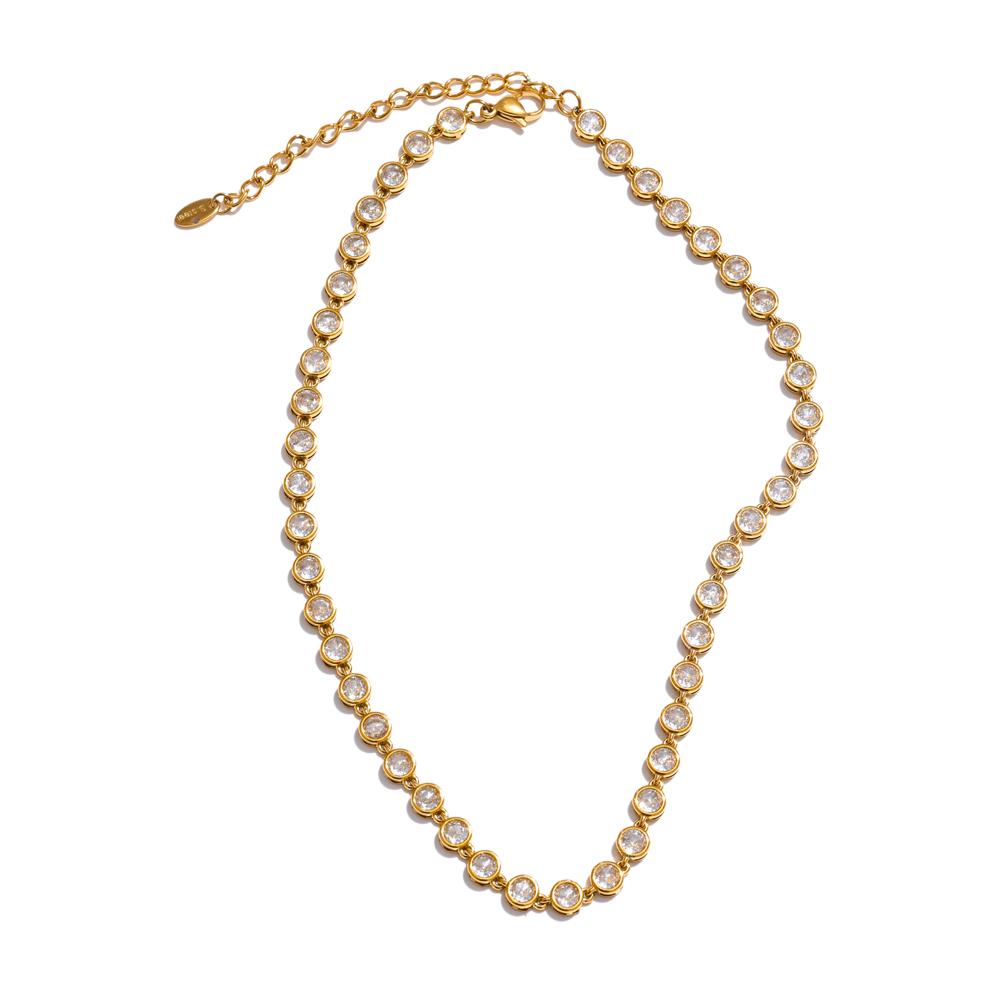 Exquisites Buntes Zirkonia Luxus Gusskettenhalsband Armband für Damen Edelstahl Wasserdichter Schmuck Geschenk