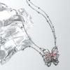 Pink Cat's Eye Butterfly Pendant Necklace - Light Luxury Clavicle Chain for Women