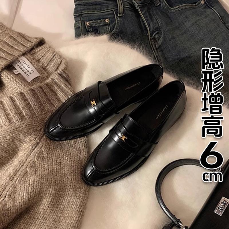 Inner heightening loafers women's 2025 spring and autumn one-pedal British style single shoes thick heel small leather shoes