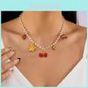 Bracelet Chaîne Pendentif Cœur d'Amour Cerise Avec Chaîne de Perles Pour Femmes Style Été