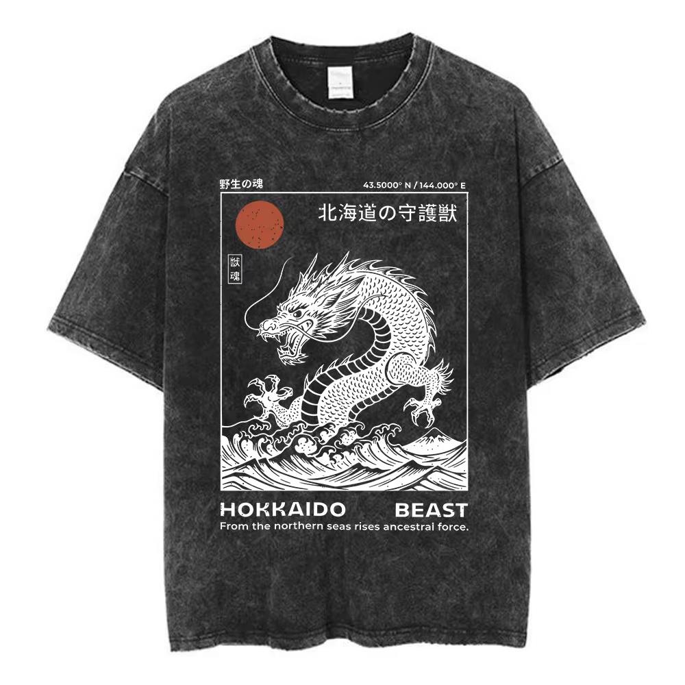 Hot Osaka Dotonbori Japan Illustration Doublesided Print Tshirts Vintage Washed Japanese Style Cityscape Cotton Top Tee