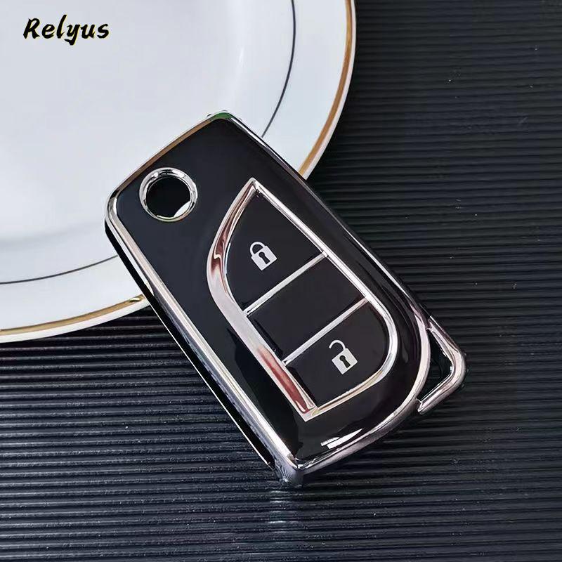 Tpu Car Folding Key Case Protection Shell For Toyota Corolla Camry Avensis Prado Fortuner Rav4 Chr Vios Highlander Keyless Cover