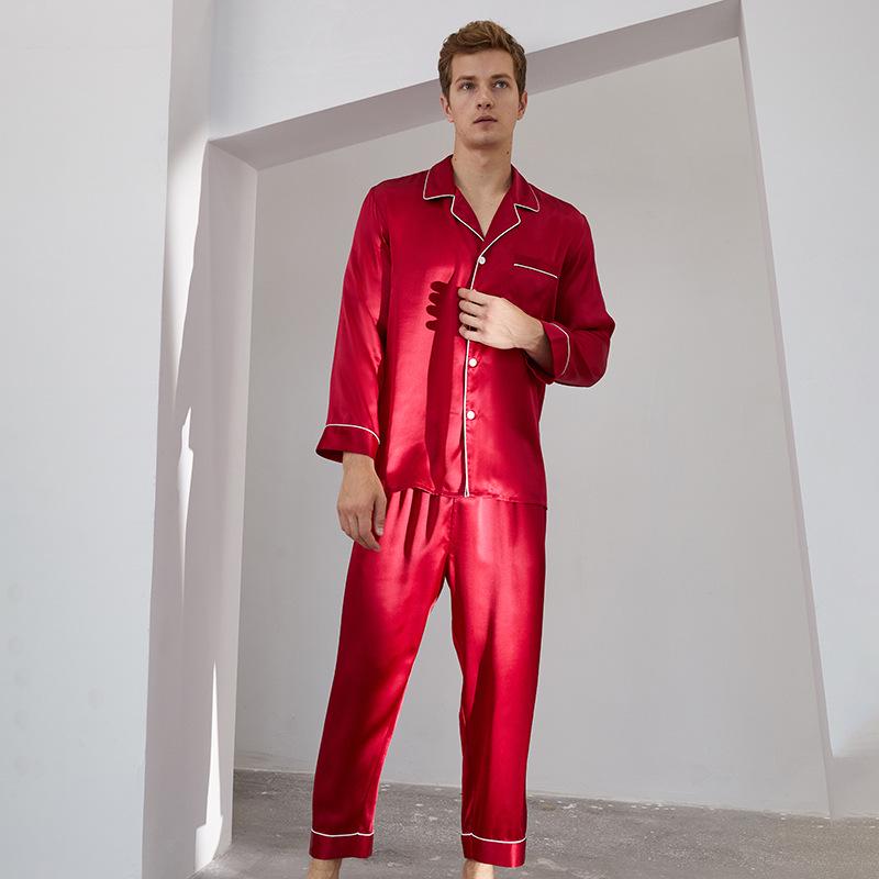 Men's Silk Pajama Set: Butterfly Embroidered Long Sleeve Top & Pants, 100% Mulberry Silk
