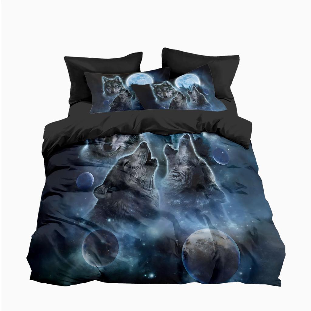 Quilt Cover 3D Printed Cartoon Wolf Duvet Comforter 100% Polyester Soft And Comfortable Night Sky Bedding Sheets Sets