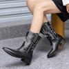 Embroidered Five-Star Women's Short Barrel Western Boots Artificially Embroidered Pointed Toe Plush Lining Slip-On Ankle Boots