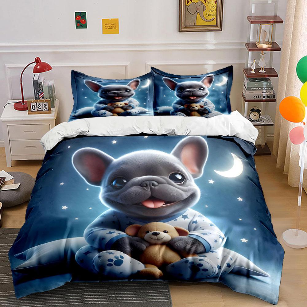 Cute Dog In Pajamas At Night Bedding Duvet Cover Set (1*Duvet Cover 2*Pillowcases, Without Duvet Insert)