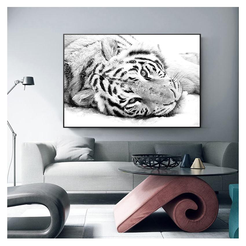And Print Canvas Wall Art Picture Nordic Style Painting Modern Home Living Room Decoration Snow White Tiger Animal Poster