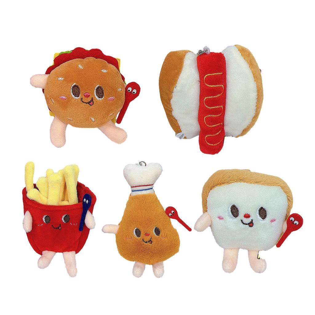 Mini Burger Cute Plush Fries Keychain Bag Ornament Women Handbag Decoration School Student Backpack Lovely Furry Pendant