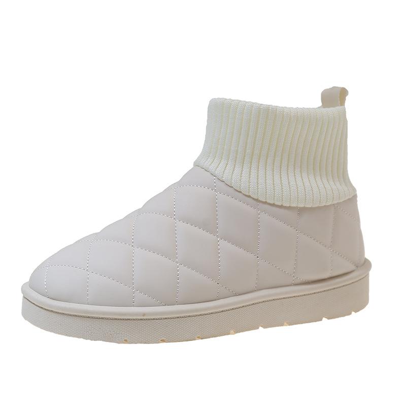 Snow Boots Women's Winter 2025 New Velvet Warm Elastic Women's Medium Boots White Short Bread Cotton Shoes