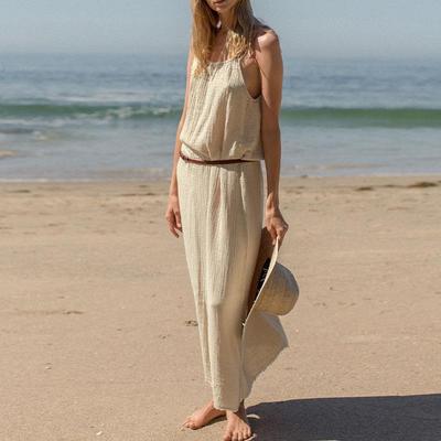 2025 Summer Women's Double-Layer Cotton Gauze Suspender Vest Dress