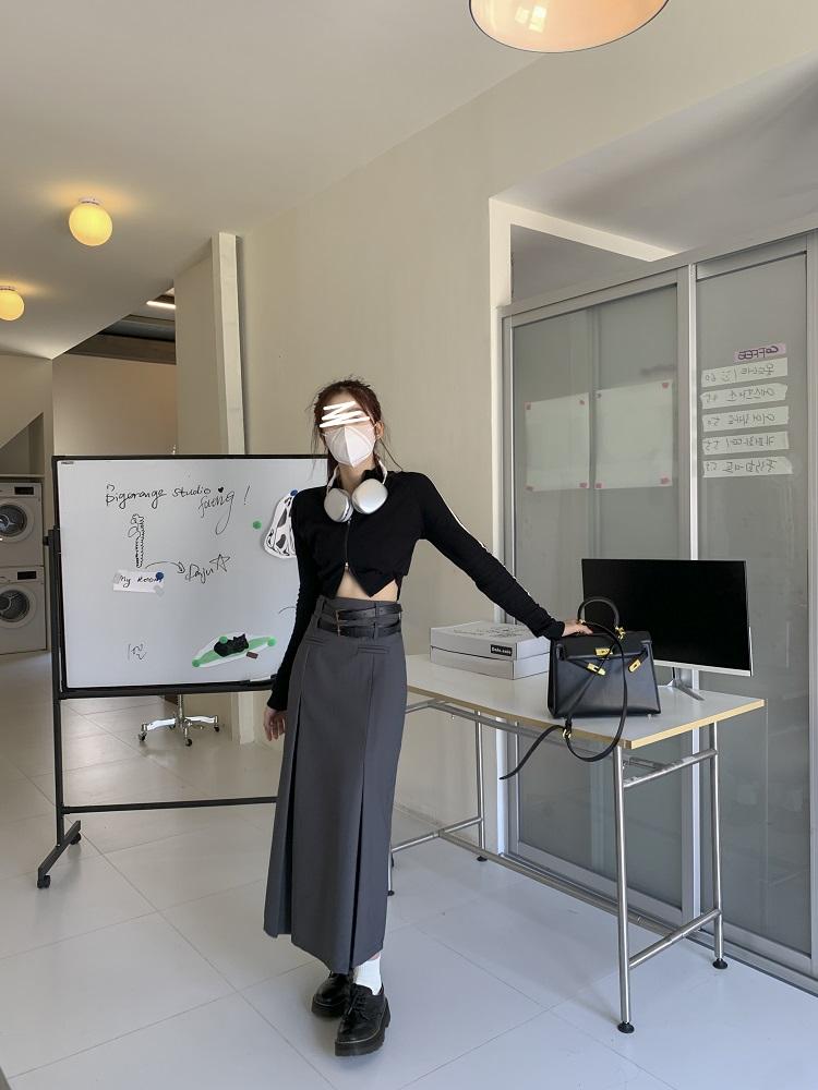 Vintage pásek Dlouhá sukně Dámské Podzim 90. léta Estetické streetwear Y2k Vysoký pas Úzká skládaná sukně do A Korejský styl