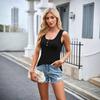 GMXIA Women's Casual Fashion Sleeveless Knit U-neck Pit Strip Slim Button Vest