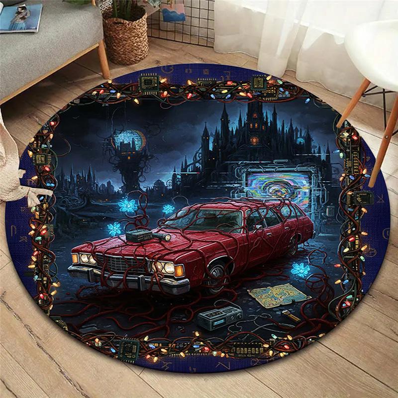 Vortex Crossing Gate Round Area Rug,Carpet Rug for Living Room Bedroom Sofa Playroom Decor,Non-slip Floor Mat