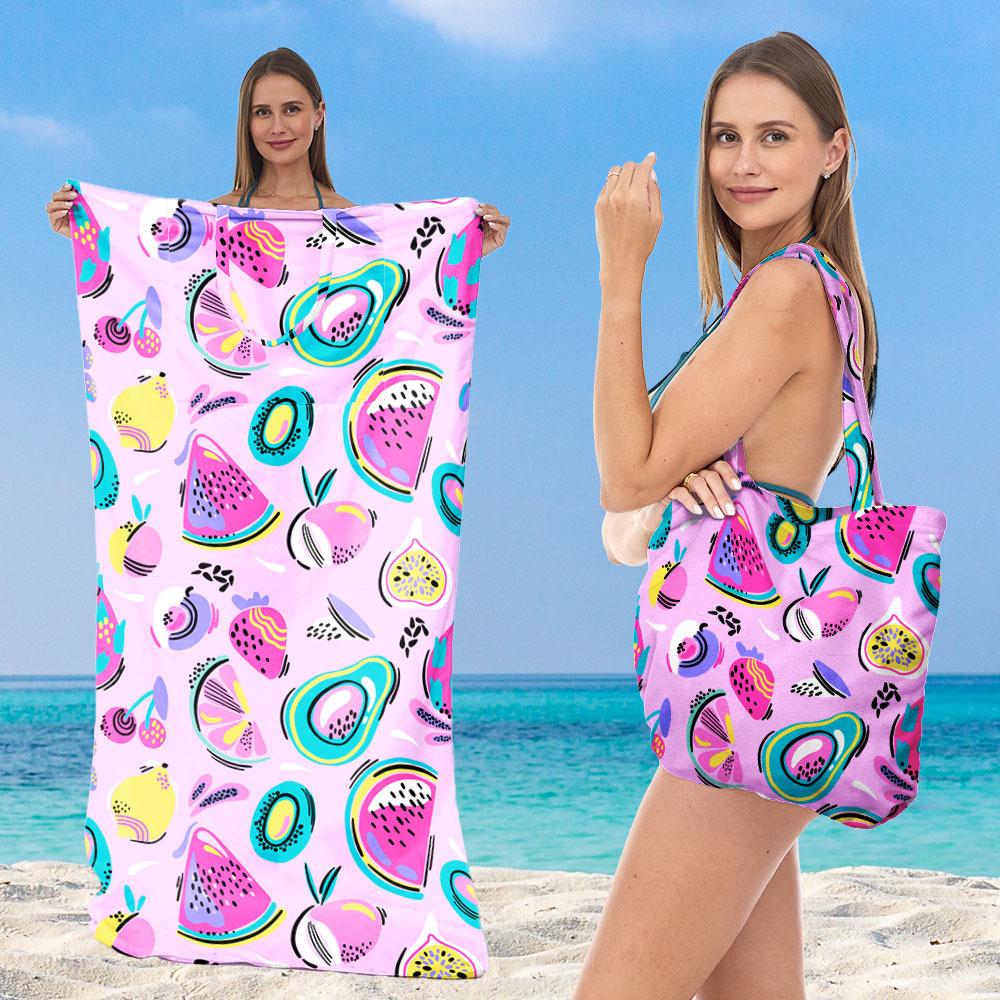 Damen 2-in-1 Faltbarer Strandtuch mit integrierter Tasche Multifunktionale Einzelschulter-Umhängetasche Für Schwimmen Wassersport