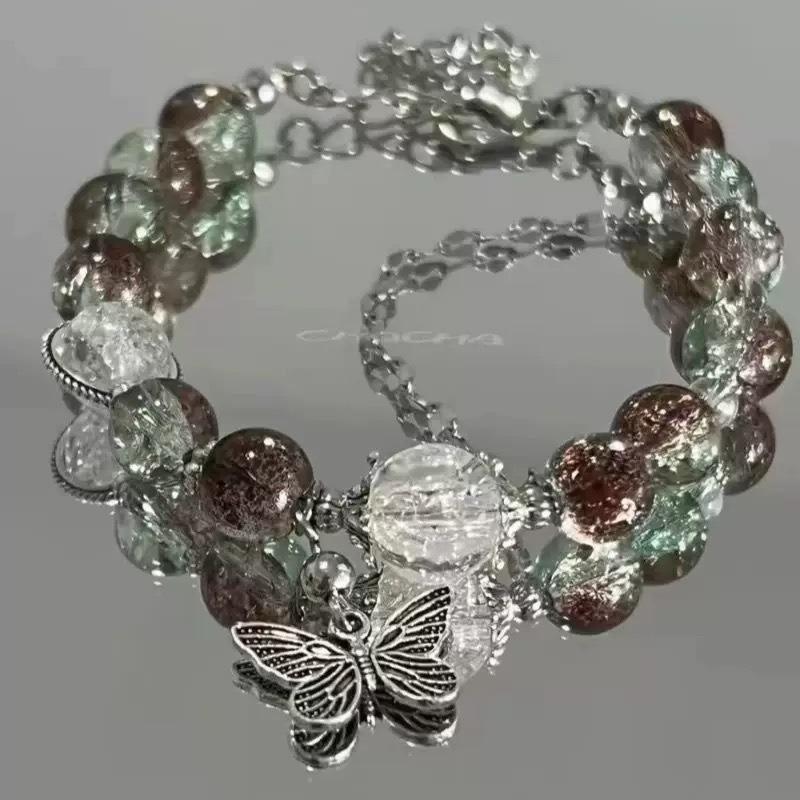 Summer Fresh and Cool Forest-themed Green Crystal Butterfly Ethereal Crystal Bracelet - A Niche Item