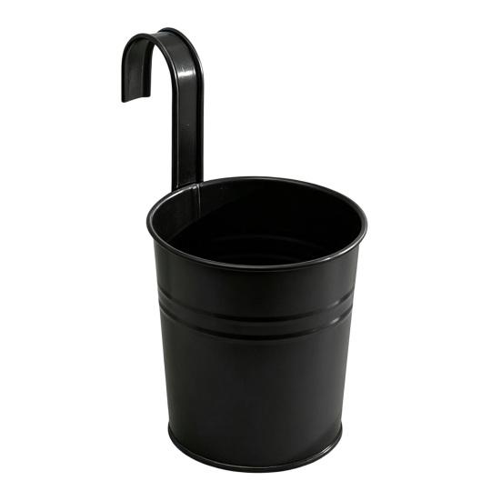 Metal Hanging Planter Flower Pot with Drain Hole Detachable Hook Railing Plant Pot for Balcony Garden Fence S чёрный