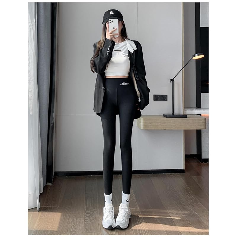 [YIXUANAI] rib leggings ladies leggings pants Fashionable leggings stretch waist elastic tights spats bottoms 10 minute length long length beautiful