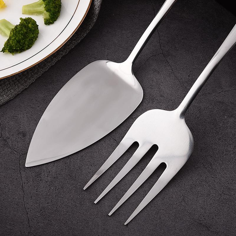 Stainless Steel Serving Kitchenware Soup Spoon Long Handle Fork Colander Cooking Spatula Buffet Cutlery Set Thicken Tableware