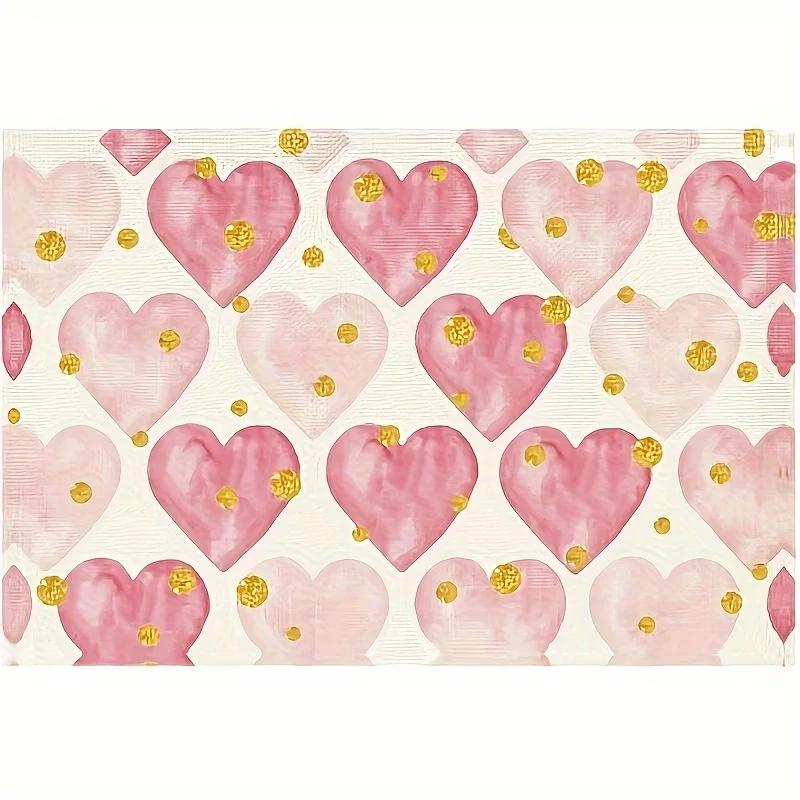 1PC Placemats Square Love Heart Buffalo Plaid Gnome Pattern Table Pads Happy Valentine's Day Theme Romantic Table Decoration