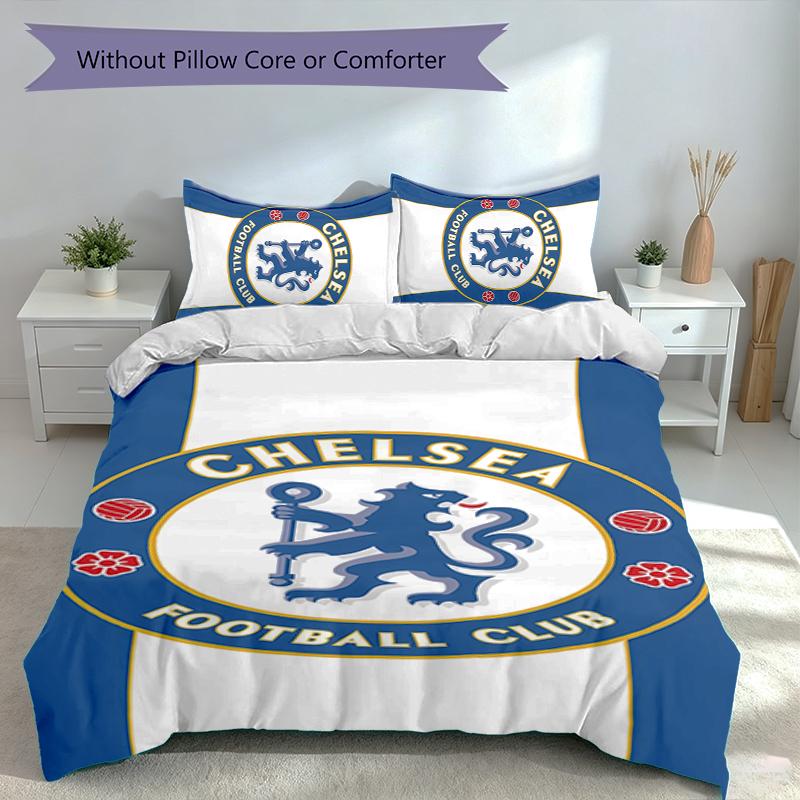 3-teiliges Chelsea FC Logo Bettwäsche-Set, Enthält 1 Bettbezug und 2 Kissenbezüge, Hautfreundlicher & Bequemer Stoff, Geeignete Bettwäsche-Sets