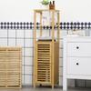 Bathroom Shelf, Cabinet Compartment with Louvered Door, Adjustable Shelves, Bamboo, approx. 33 x 30 x 120 cm