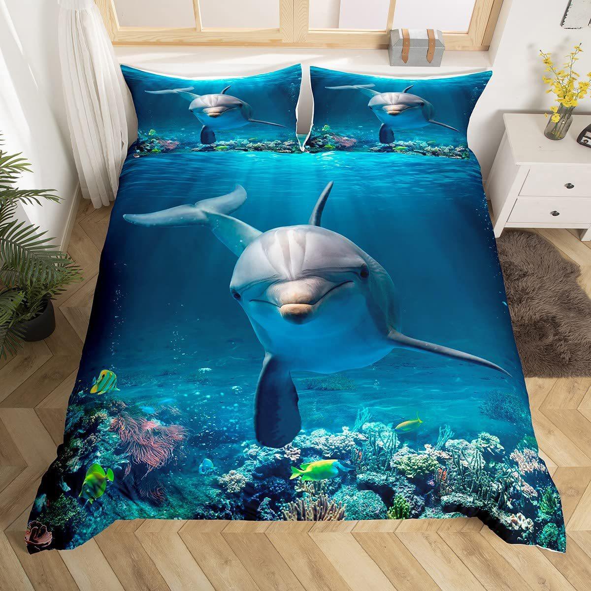 

Underwater World Whale Tropical Quilt Set Three-Piece 3D Digital Printing Grinding Bedding Kit EU single 135*200