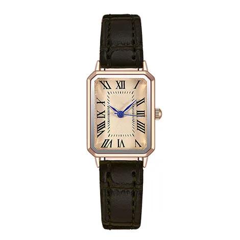 1pc-Fashionable and Casual Rectangular Pointer Quartz Watch, Retro PU Leather Women's Watch