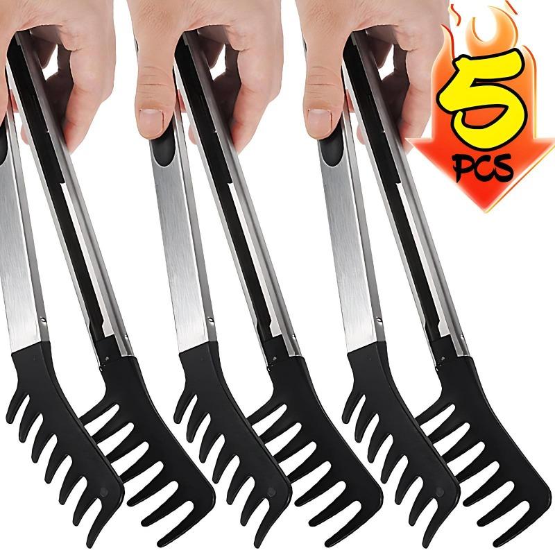 5/1PCS Stainless Steel Noodle Tongs Non-slip Handle Heat-resistant Anti-scald Chuck Easy To Store Multi-functional Food Tongs