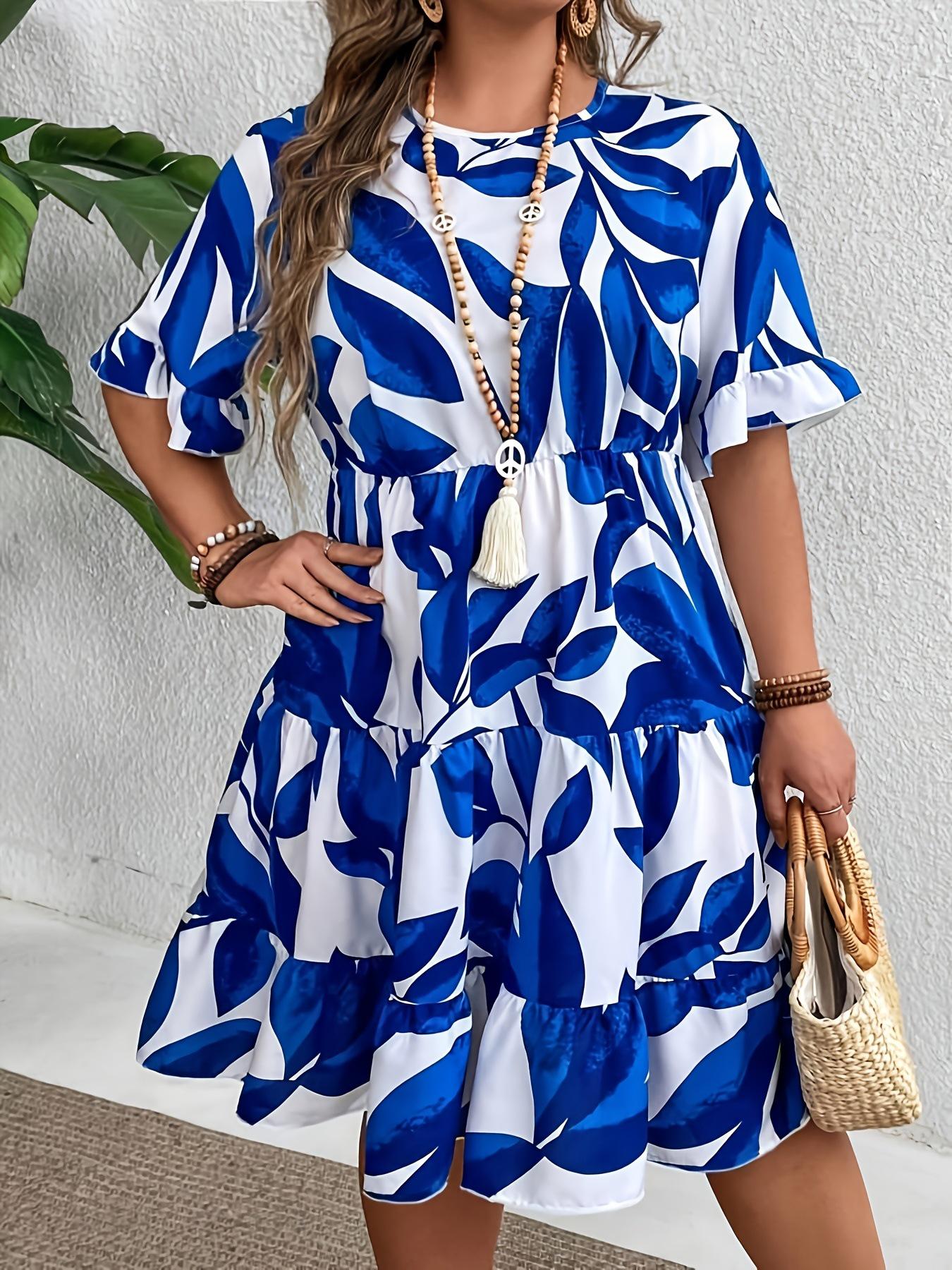 

2025 Floral Print Short-Sleeved Dress for Women - European and American Style 3XL
