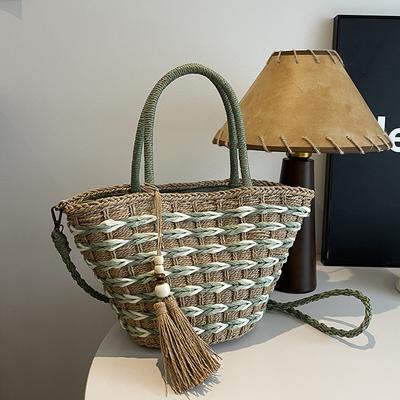 Dames geweven rotan schoudertassen  crossbody tas  vrouwelijke tassen  handgemaakt  zoete kwast  strand  kust  zomer