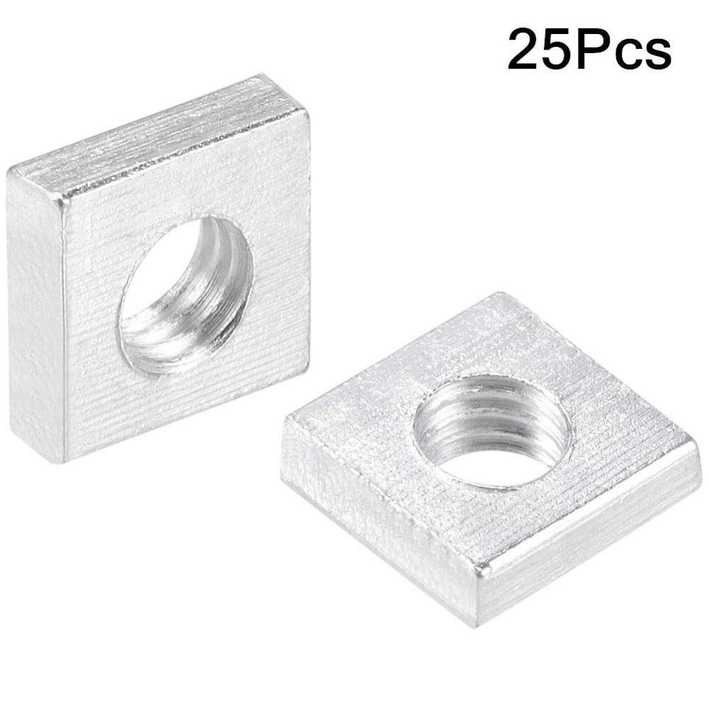 25 ცალი ნახშიროვანი ფოლადის M6 თხილი 3მმ/4მმ სიმაღლის თხილების ნაკრები მძიმე დატვირთვის კვადრატული თხილი