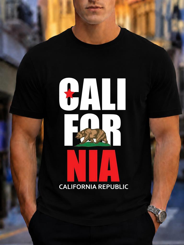 2026 New Arrival 100 Cotton Tshirt California Republic Bear Red Star State Flag Eleunisext Print Crew Neck Casual Tee