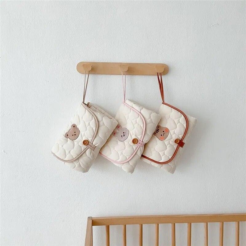 Baby Diaper Pad Folding Newborn Changing Pads Covers Cotton Waterproof Bear Bunny Baby Changing Padding for Crib Baby Strolller Portable 50*70Cm