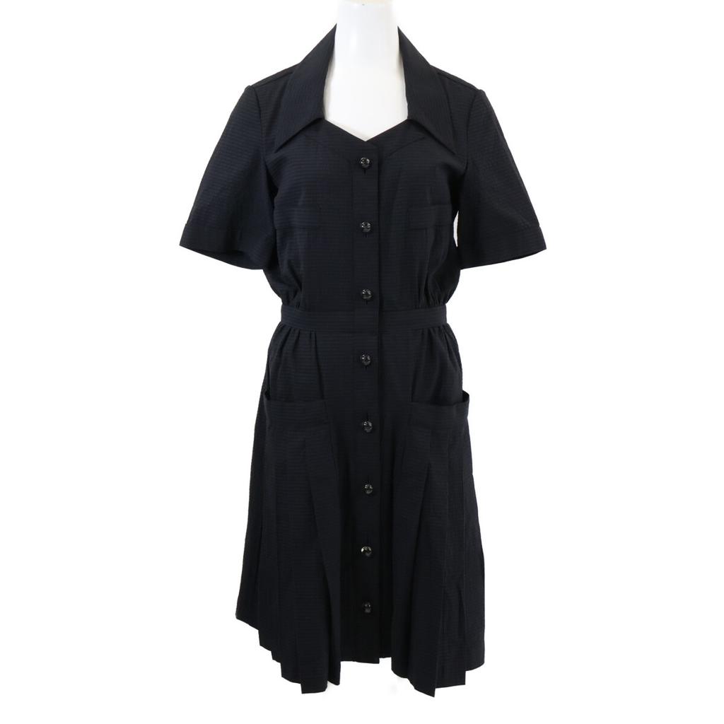 CHANEL [Excellent Condition] P53425V29267 CC Logo Button Short Sleeve Shirt dress 34 NavyUsed