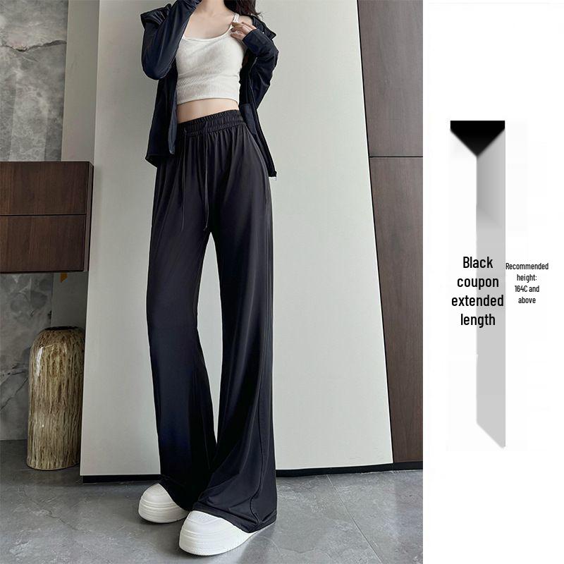 Women's Summer High-Waist Flare Pants - Sun Protection, Thin Ice Silk, Casual Straight-Leg Trousers