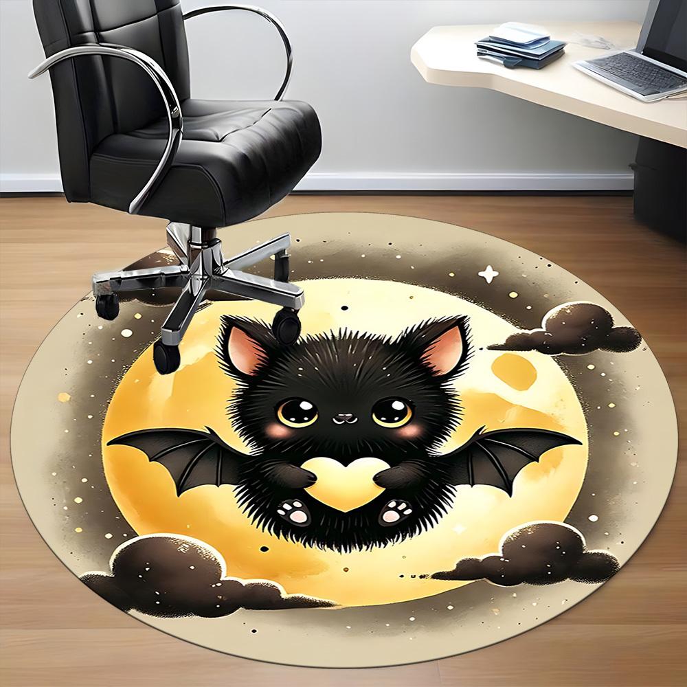 1pc Bat Moon Office Round Area Rug, Under Office Chairs Bedroom Living Room Home Decor, Room Deco, Available In Various Sizes