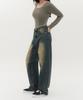 Akeusi Loose Washed Balloon Fit Wide Denim Pants Unisex (Yellow-Blue)